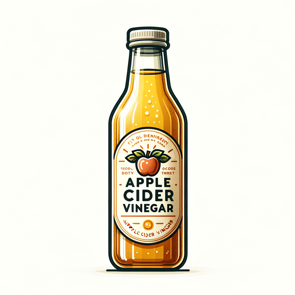 An apple cider vinegar bottle. The glass bottle should be transparent, allowing the golden liquid inside to be seen. The design on the bottle shoul...